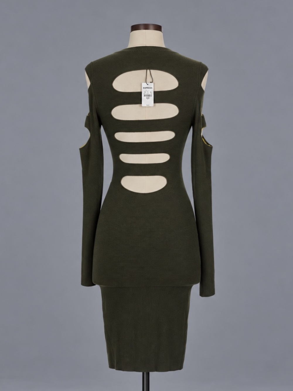 Express Dark Olive Cutout Midi Dress – Size S NWT